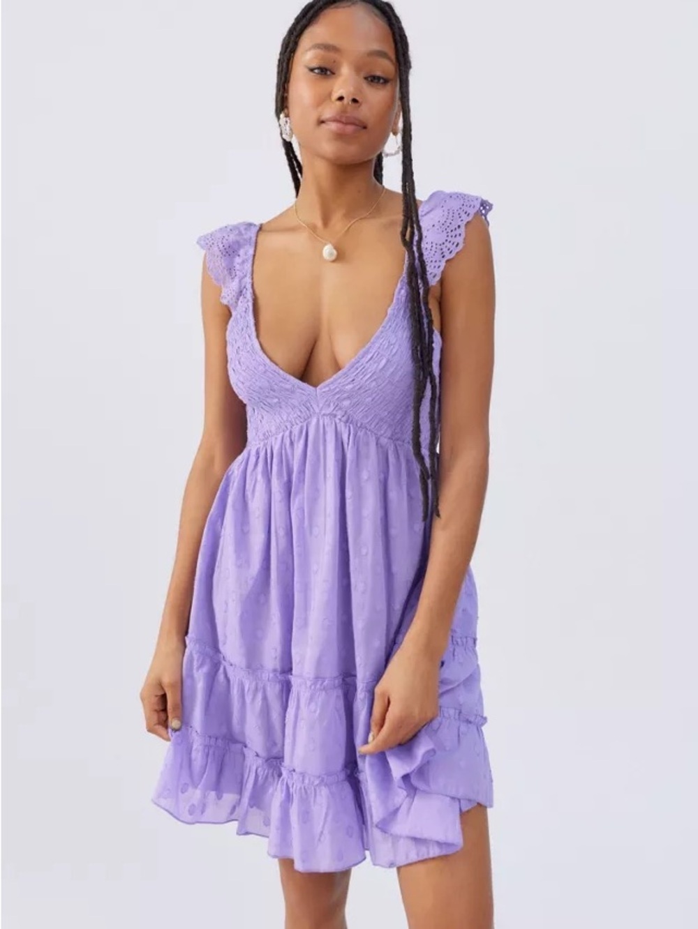 Urban Outfitters Lilac Eyelet Ruffle Mini Dress